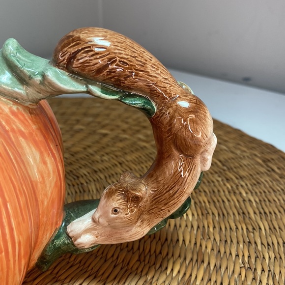 Vintage 1990 OCI Fitz and Floyd Pumpkin Fall Decor Teapot - Picture 3 of 11